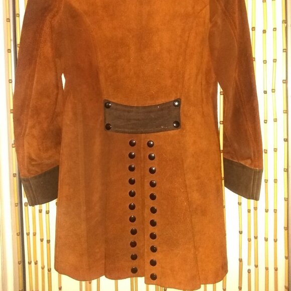 Vintage~60s 70s Suede/Leather 2 Tone BUTTON DETAIL~Penny Lane Coat - Picture 13 of 14